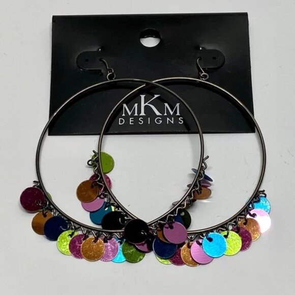 MKM Designs Earrings Colorful Sequin Tassle Hoop Earring Pierced Ears Boho NWT - Picture 1 of 9